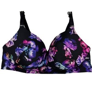 Torrid Dream Wire-Free Boost Bra 46C Black Floral Wireless Push-Up T-Shirt EUC